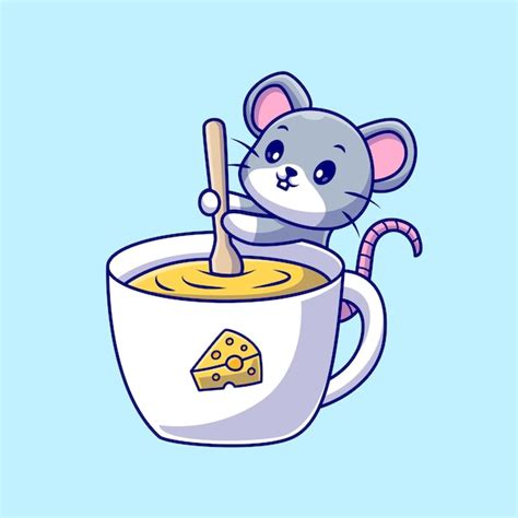 Süße Maus Käse in der Cup Karikatur Vektor Ikonen Illustration