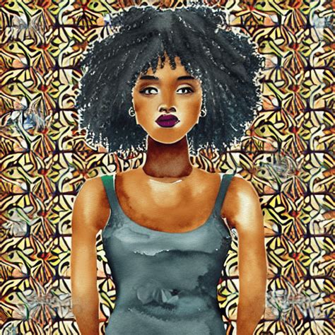 Beautiful Black Woman With Natural Hair And Watercolor Painting Pattern