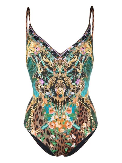 Camilla Crystal Embellished Graphic Print Swimsuit Farfetch