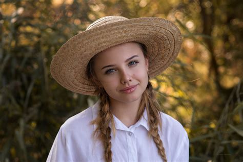 Braid Blue Eyes Girl Hat Woman Model Depth Of Field Wallpaper