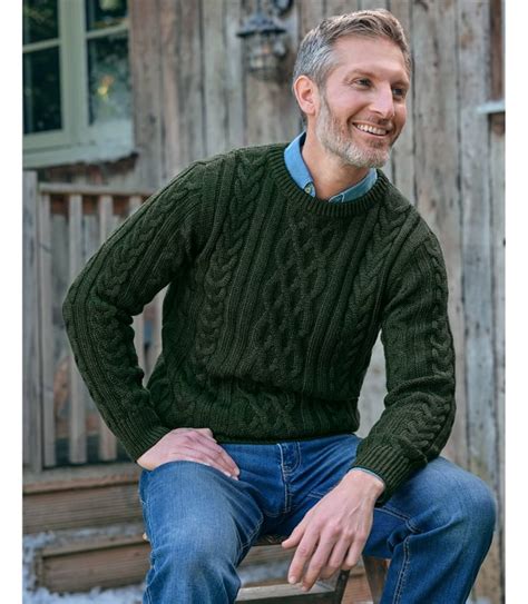 Hunter Green Pure Wool Pure Wool Aran Knitted Jumper