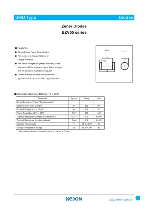 BZV55 C7V5 Zener Diodes Datasheet PDF