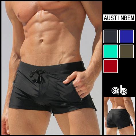 AUSTINBEM Boxers Pocket Sungas De Praia Homens Swimsuit Men Badpak