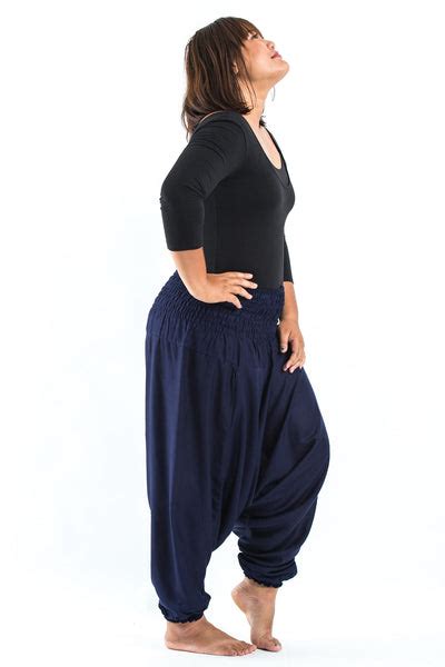 Plus Size Solid Color Drop Crotch Womens Harem Pants In Blue