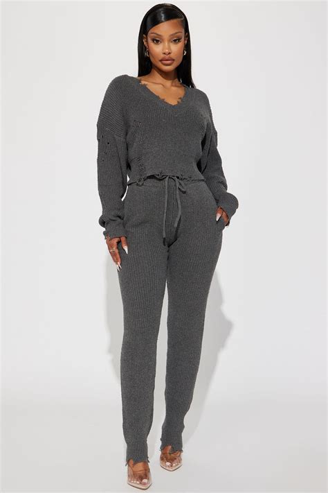 Being Myself Sweater Pant Set Charcoal Fashion Nova