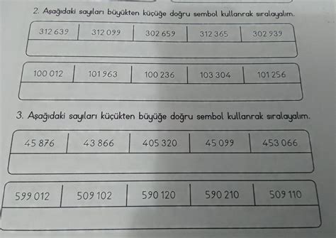 Aşağıdaki sayıları büyükten küçüğe doğru sembol kullanarak sıralayalım