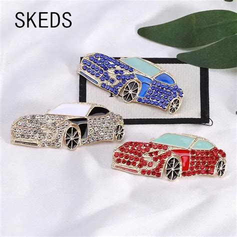 Skeds Fashion Women Luxury Crystal Enamel Racing Car Brooches Pins