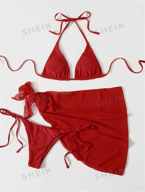 Shein Swim Summer Beach 3packs Triangle Tie Side Bikini Set And Beach