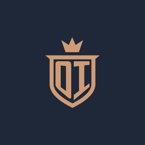 Oi Monogram Initial Logo With Shield And Crown Style Vector