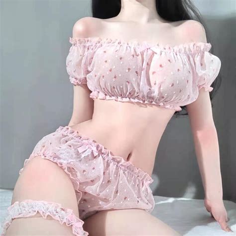 Cute Pink Lingerie Set Sexy Mesh Floral Detail Lingerie Set Etsy