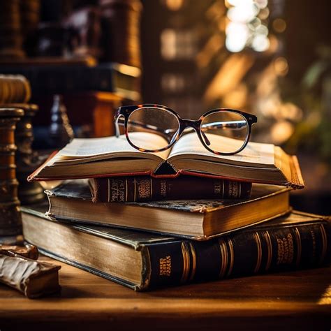 Premium Ai Image Old Books And Reading Glasses On Wooden Table Retro Style Toned Image