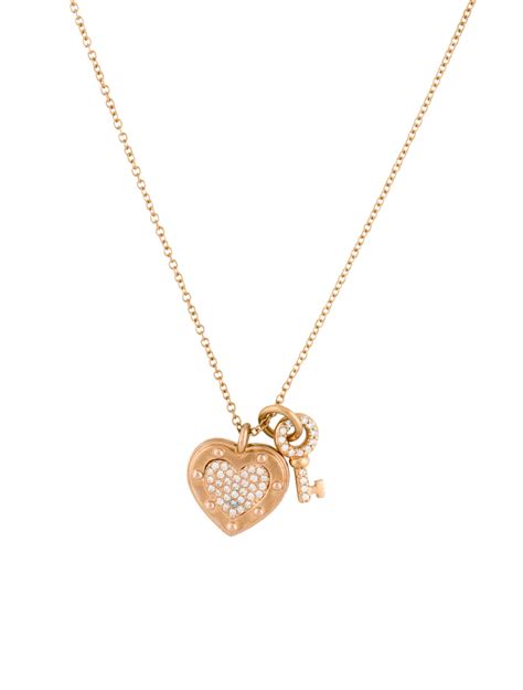 Tiffany Co K Diamond Love Heart Lock Key Pendant Necklace K