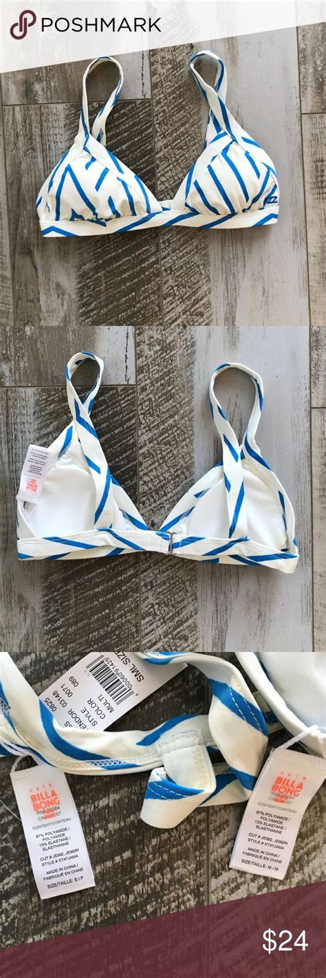 Billabong Blue Off White Striped Bikini Top Removable Padding NWOT