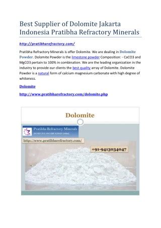 Ppt Best Supplier Of Dolomite Jakarta Indonesia Pratibha Refractory