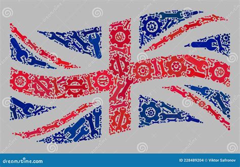 Waving Industrial Great Britain Flag Collage With Cog And Spanner