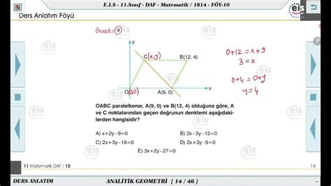 11 Sınıf Matematik Analitik Geometri 3 📏 Youtube