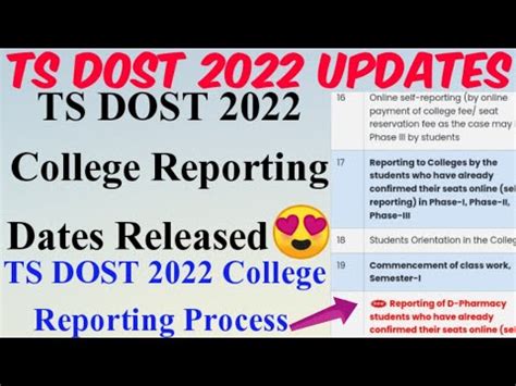 Ts Dost College Reporting Dates Released Ts Dost College