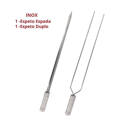 Espetos Para Churrasco Inox Duplo E Espada Lâmina 70cm Leroy Merlin