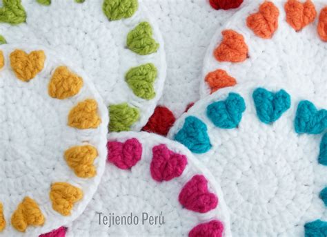 Corazones En Relieve En Circular Posavasos Redondos Tejidos A Crochet