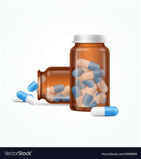 Pills Capsules In Medical Glass Bottle Royalty Free Vector