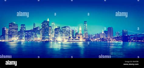 New York City Panorama Night Concept Stock Photo - Alamy