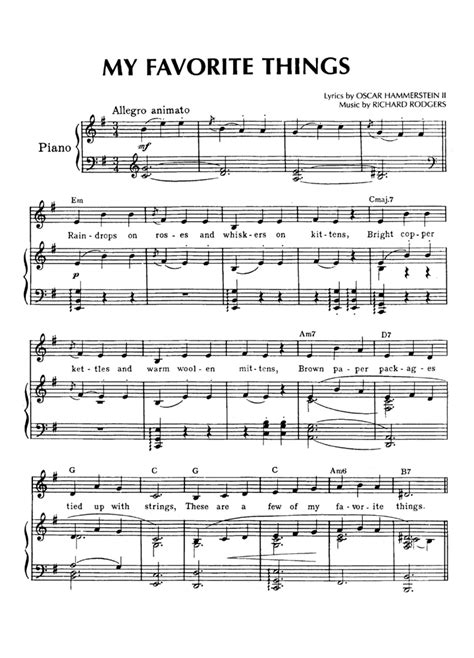 My Favorite Things Piano Sheet Music Easy Sheet Music