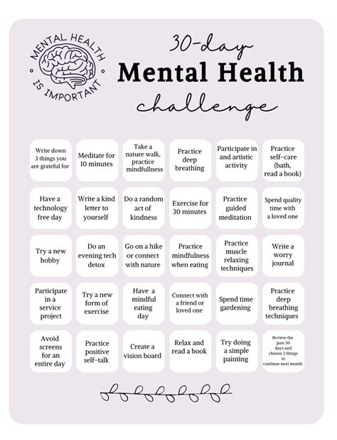 30 Day Mental Health Challenge Printable Soulbrite