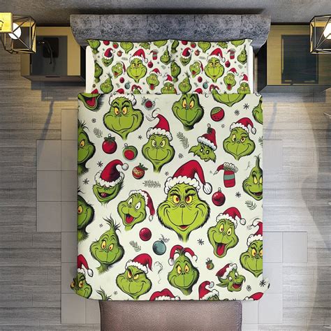 Comforter Set Queen Size Christmas Grinch Set With 2 Pillowcases For