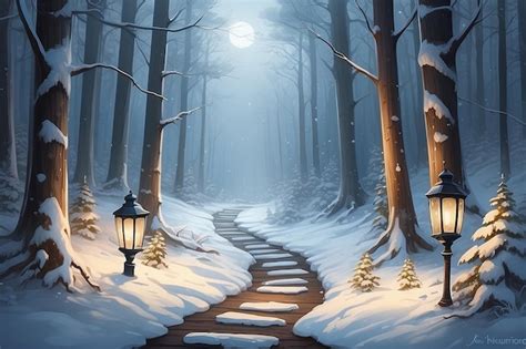 Premium Photo Serene Winter Forest Lanternlit Path To The New Year