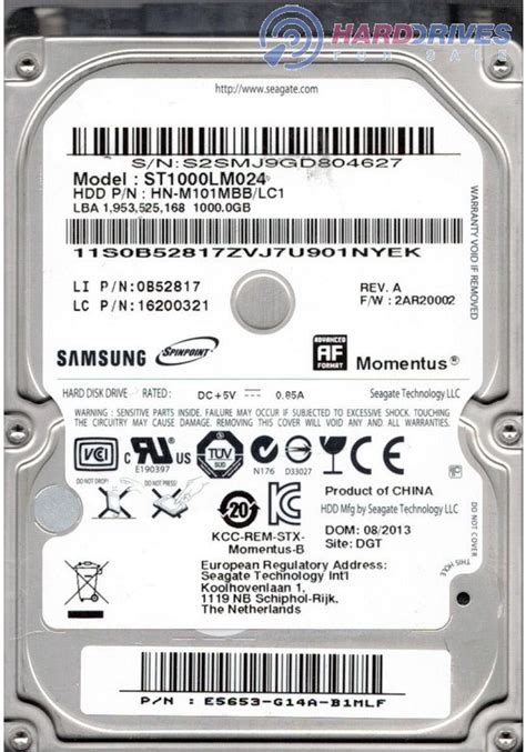 Samsung ST1000LM024 P/N: HN-M101MBB/LC1 F/W: 2AR20002 1TB Seagate