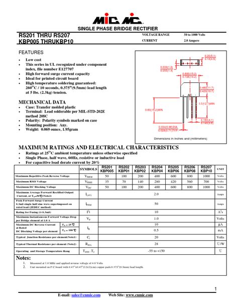 KBP04 Datasheet SINGLE PHASE BRIDGE RECTIFIER