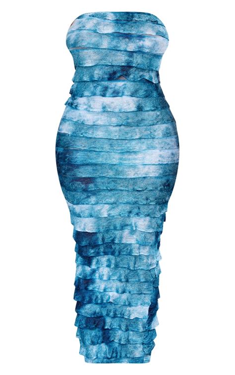 Shape Blue Ombre Frill Edge Bandeau Maxi Dress Prettylittlething Usa