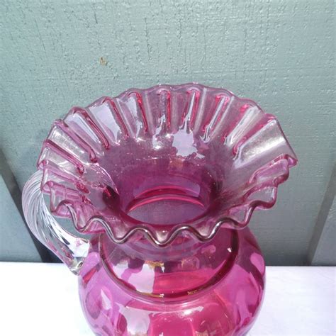 Lot Vintage Fenton Cranberry Coin Dot Pitcher W Drinking