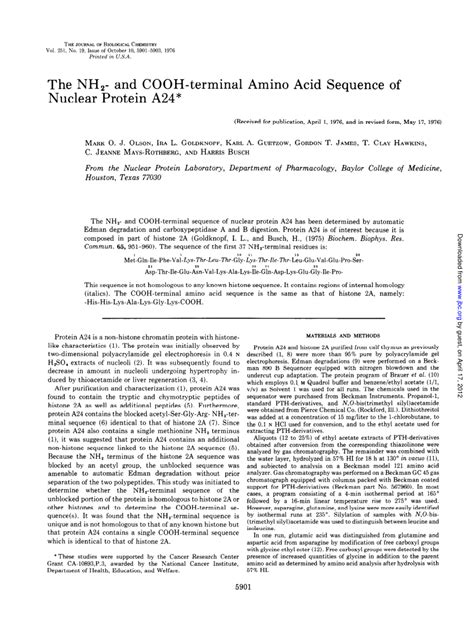 PDF The NH2 And COOH Terminal Amino Acid Sequence Of Nuclear Protein A24