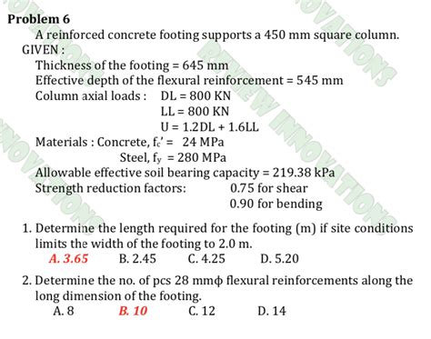 Solved A Reinforced Concrete Square Footing Supports A Off