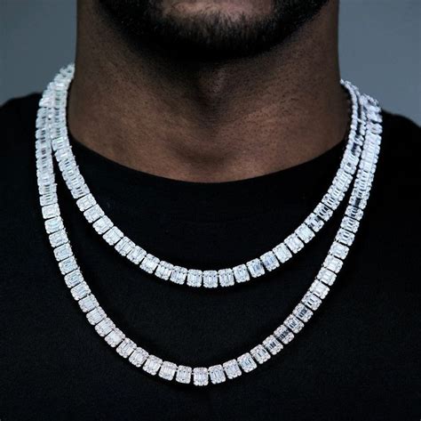 10mm Square Baguette Tennis Chain Iced Out Tennis Chain Diamond Chain