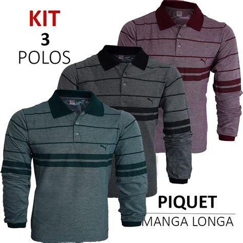 Camisa Polo Manga Comprida Piquet Atacado Kit Pe As R Em