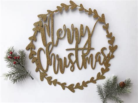 Merry Christmas Wreath Metal Wall Art Christmas Decor Etsy