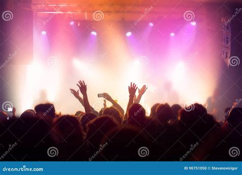 Music Concert Crowd People Enjoying Live Rock Performance Stock Photo
