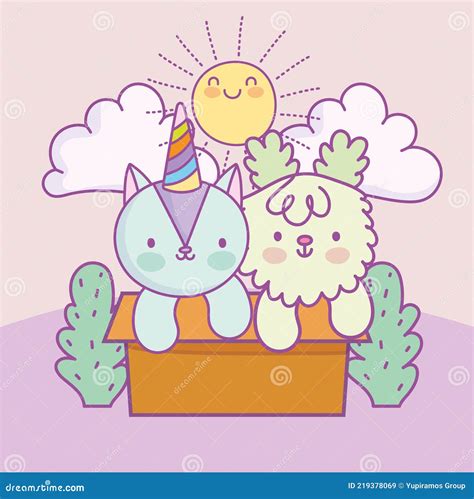 Cute Animals In Box Stock Vector Illustration Of Banner 219378069