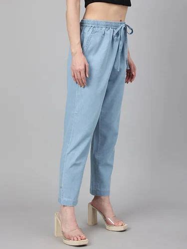 Regular Janasya Women S Light Blue Denim Solid Western Denim Pant