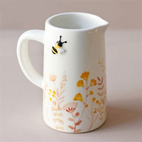 Dusky Pink Floral Bee Ceramic Milk Jug By Lisa Angel