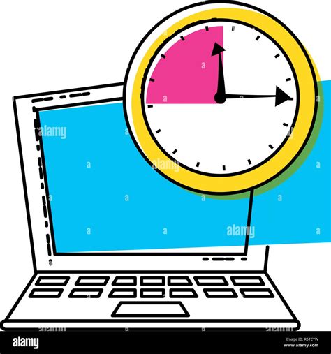 Laptop Computer With Clock Time Vector Illustration Design Stock Vector