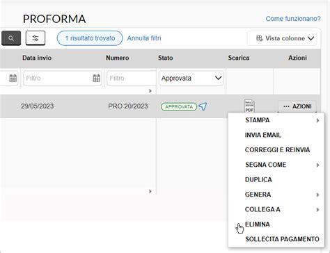 Eliminare una o più proforma create Guide pec it