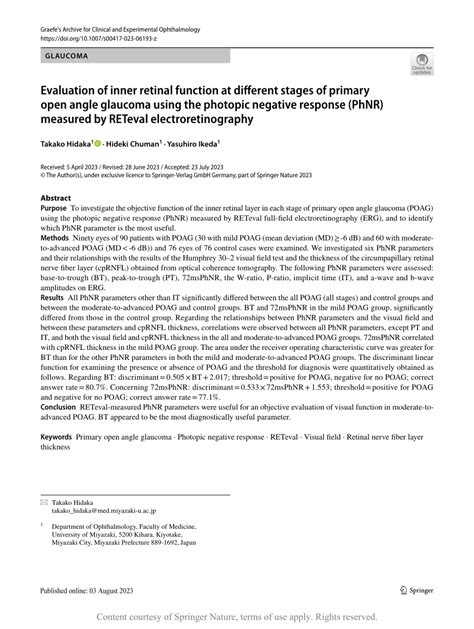 Evaluation Of Inner Retinal Function At Different Stages Of Primary