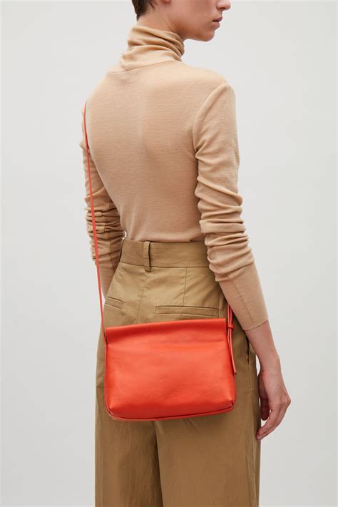 COS Textured Leather Shoulder Bag In Orange Lyst