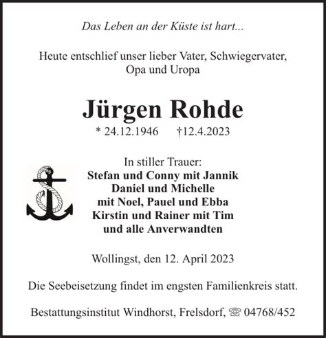 Jürgen Rohde Gedenken Nordsee Zeitung