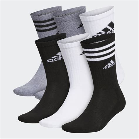 Adidas Cushioned Mixed Crew Socks 6 Pairs White Free Shipping With