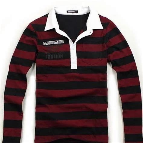 Mens Cotton Full Sleeve Collar Stripes T Shirt Size M 4xl At Rs 155