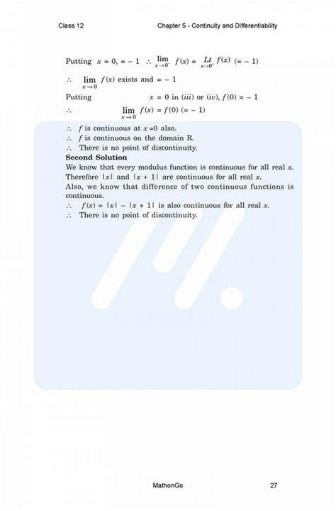 Ncert Solutions For Class Maths Chapter Continuity And